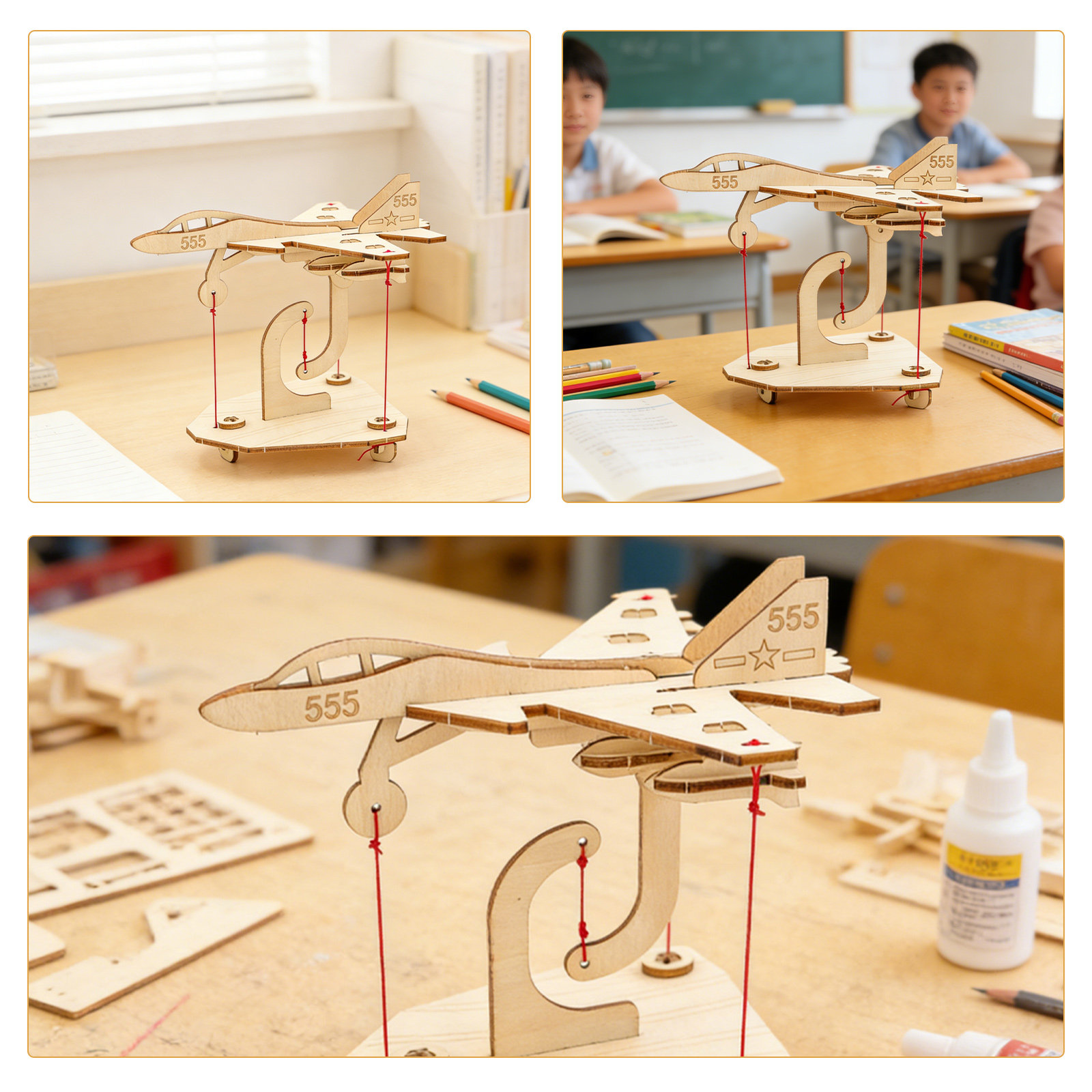 Wooden Puzzle Kids - 2Sets Tensegrity Aircraft Kit DIY 3D