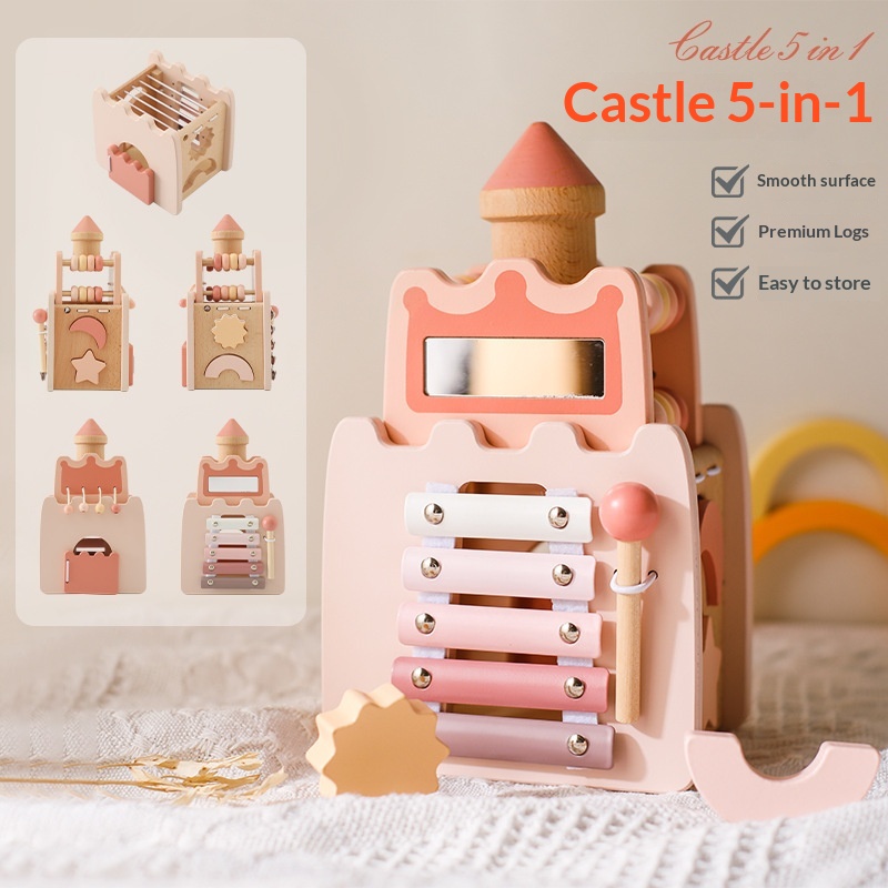 Kids Toys Xylophone - Wooden Castle 5 In 1 Activity