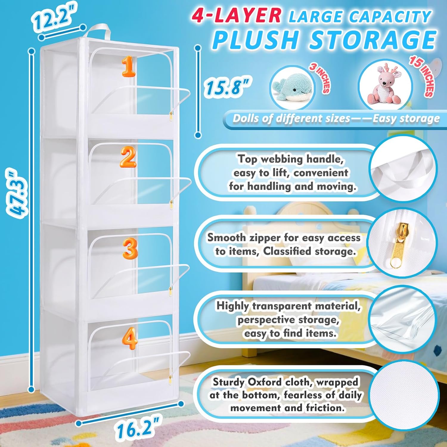 4-Tier Transparent Zipper Dust - огляд і ціна Kids Storage Toys